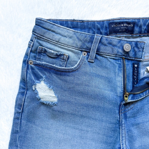 Lucky Brand The Roll Up Distressed Midrise Stretch Denim Jean Shorts - Picture 8 of 10